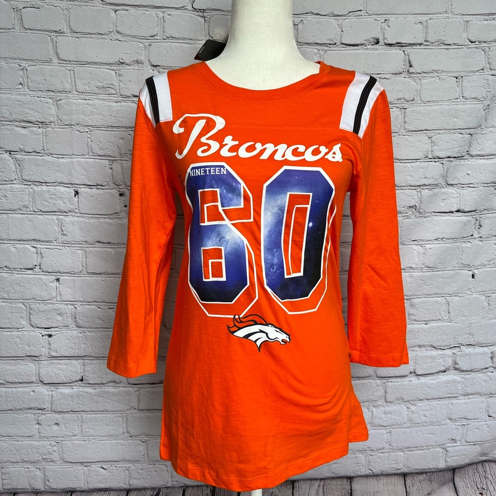 NFL Denver Broncos Orange Blue Est 1960 3/4 Sleeve Shirt Size Medium NWT